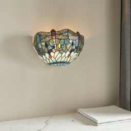 Loops Tiffany Glass LED Wall Light - Dragonfly Design - Matt Black Finish - Dimmable - thumbnail 3