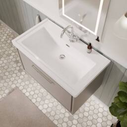 Balterley Bathroom Wall Hung Single Drawer Vanity, Fireclay Basin, Grey, 800mm in Grey - thumbnail 3