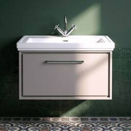 Balterley Bathroom Wall Hung Single Drawer Vanity, Fireclay Basin, Grey, 800mm in Grey - thumbnail 6