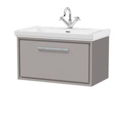 Balterley Bathroom Wall Hung Single Drawer Vanity, Fireclay Basin, Grey, 800mm in Grey - thumbnail 1