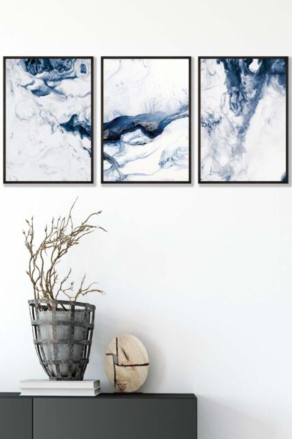 ARTZE Navy Blue Abstract Ocean Waves Framed Wall Art - Medium in Black - Size: W45 cm x H62 cm x D20mm - image 1
