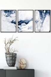 ARTZE Navy Blue Abstract Ocean Waves Framed Wall Art - Medium in Black - Size: W45 cm x H62 cm x D20mm - thumbnail 1