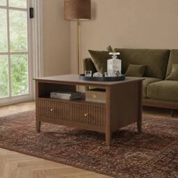 Melody Maison Fluted Four Drawer One Shelf Coffee Table - Hales Dark Wood Range in Dark Brown - thumbnail 1