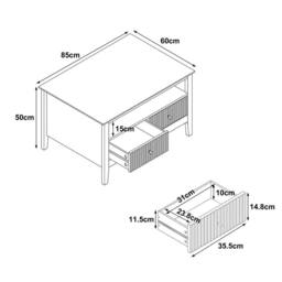 Melody Maison Fluted Four Drawer One Shelf Coffee Table - Hales Dark Wood Range in Dark Brown - thumbnail 8
