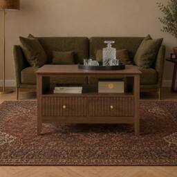 Melody Maison Fluted Four Drawer One Shelf Coffee Table - Hales Dark Wood Range in Dark Brown - thumbnail 4
