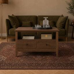 Melody Maison Fluted Four Drawer One Shelf Coffee Table - Hales Dark Wood Range in Dark Brown - thumbnail 7