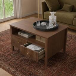 Melody Maison Fluted Four Drawer One Shelf Coffee Table - Hales Dark Wood Range in Dark Brown - thumbnail 2