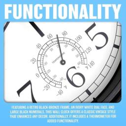 "SPETLEK 12"" GARDEN WALL CLOCK WITH THERMOMETER in Black - Size: 0.6m2" - thumbnail 5