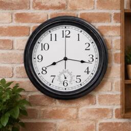 "SPETLEK 12"" GARDEN WALL CLOCK WITH THERMOMETER in Black - Size: 0.6m2" - thumbnail 1
