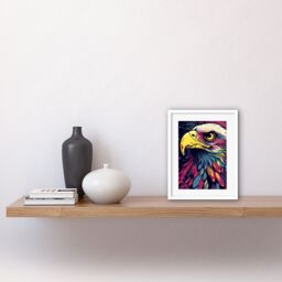 "Artery8 Wall Art Print Bald Eagle Linocut Portrait Colourful Feathers USA Symbol Modern Pop Artwork Framed 9X7 Inch in White - Size: W7"" x H9""" - thumbnail 2