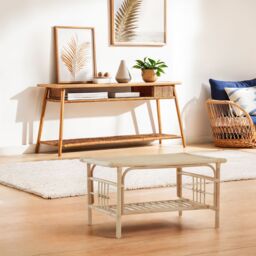 Orsina Elegant Rattan Rectangular Coffee Table With Glass Top, Versatile Cane Furniture, Sturdy Outdoor Table in Natural - thumbnail 4
