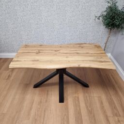 KOSY KOALA Durable Wooden Dining Table with X-Shaped Iron Legs, Curved Edge for Dining, Work, or Study (Length 140cm) in Brown - thumbnail 4
