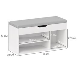 HOMCOM Sit-On Shoe Storage Unit w/ Hidden Compartment Handles in Cream - thumbnail 3