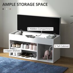 HOMCOM Sit-On Shoe Storage Unit w/ Hidden Compartment Handles in Cream - thumbnail 6