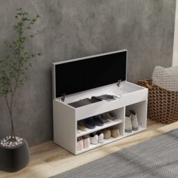 HOMCOM Sit-On Shoe Storage Unit w/ Hidden Compartment Handles in Cream - thumbnail 1