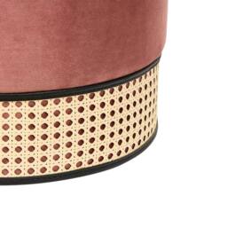 Wyld and Coco Pink Velvet Pouffe with Natural Rattan Weave Base - Boho Round Ottoman - thumbnail 5