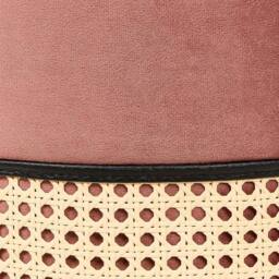 Wyld and Coco Pink Velvet Pouffe with Natural Rattan Weave Base - Boho Round Ottoman - thumbnail 6