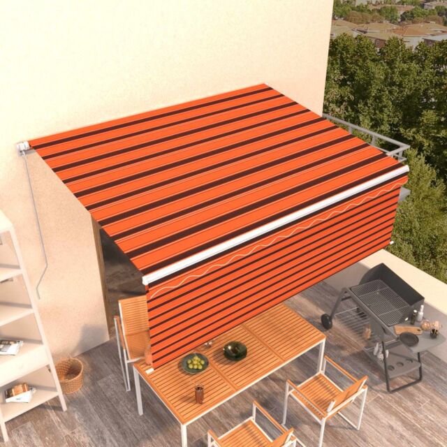 Berkfield Home Manual Retractable Awning with Blind 4x3m Orange&Brown - image 1