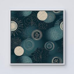 Warren Reed - Designer Blue Moon & Sun Framed Canvas in Off-White - Size: w40 inch x h40 inch - thumbnail 1