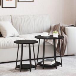 Berkfield Home Side Table Set of 2 - Black Oak Engineered Wood & Metal