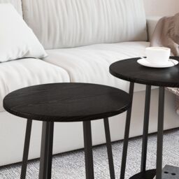 Berkfield Home Side Table Set of 2 - Black Oak Engineered Wood & Metal - thumbnail 4