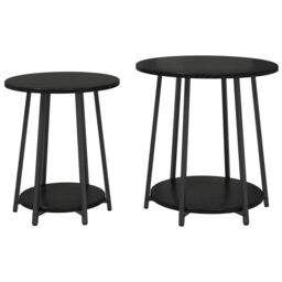 Berkfield Home Side Table Set of 2 - Black Oak Engineered Wood & Metal - thumbnail 2