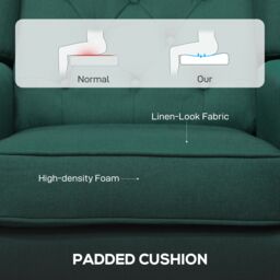 HOMCOM Accent Chair Wingback Armchair Tufted Club Wood Fabric, Dark Green - thumbnail 6