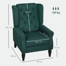 HOMCOM Accent Chair Wingback Armchair Tufted Club Wood Fabric, Dark Green - thumbnail 3