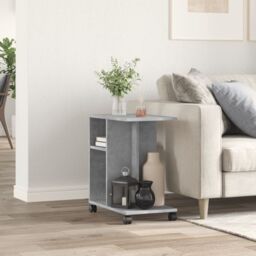 Berkfield Home Side Table with Wheels Concrete Grey 50x30x55 cm Engineered Wood - Size: 50 x 30 x 55 cm - thumbnail 3