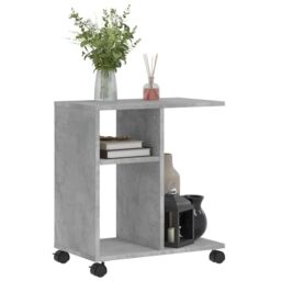 Berkfield Home Side Table with Wheels Concrete Grey 50x30x55 cm Engineered Wood - Size: 50 x 30 x 55 cm - thumbnail 4