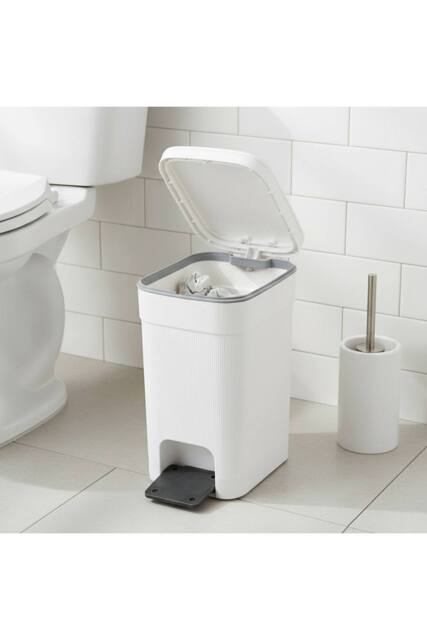 Living and Home 25/20/15L Pedal Press-Top Rubbish Bin with Soft Close Lid in White - Size: Large - image 1