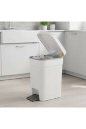 Living and Home 25/20/15L Pedal Press-Top Rubbish Bin with Soft Close Lid in White - Size: Large - thumbnail 6