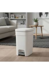 Living and Home 25/20/15L Pedal Press-Top Rubbish Bin with Soft Close Lid in White - Size: Large - thumbnail 3