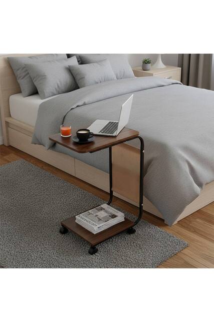 H&O Direct C-Shaped Side Table with Storage Bag in Walnut - image 1