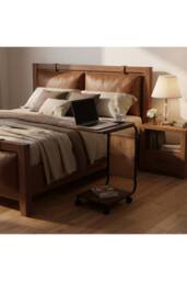H&O Direct C-Shaped Side Table with Storage Bag in Walnut - thumbnail 4