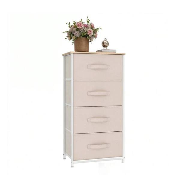 VOGREX White Steel Frame 4 Fabric Drawer Bedroom Storage Chest in Cream - image 1