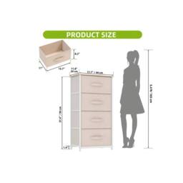 VOGREX White Steel Frame 4 Fabric Drawer Bedroom Storage Chest in Cream - thumbnail 6