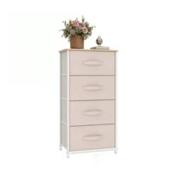 VOGREX White Steel Frame 4 Fabric Drawer Bedroom Storage Chest in Cream