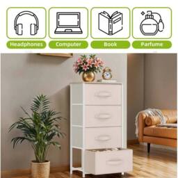 VOGREX White Steel Frame 4 Fabric Drawer Bedroom Storage Chest in Cream - thumbnail 4