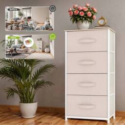 VOGREX White Steel Frame 4 Fabric Drawer Bedroom Storage Chest in Cream - thumbnail 3