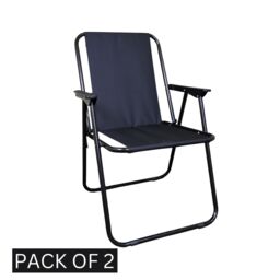 Samuel Alexander 2 Pack Black Lightweight Foldable Canvas Chair with Plastic Armrests Rests