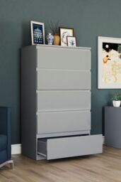 Home Discount Vida Designs Glinton 'HIGH GLOSS 5 Drawer Chest of Drawers' Storage Bedroom Furniture in Grey - thumbnail 2
