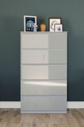 Home Discount Vida Designs Glinton 'HIGH GLOSS 5 Drawer Chest of Drawers' Storage Bedroom Furniture in Grey - thumbnail 4