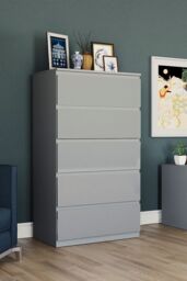 Home Discount Vida Designs Glinton 'HIGH GLOSS 5 Drawer Chest of Drawers' Storage Bedroom Furniture in Grey
