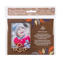 History & Heraldry Personalised Kids Wooden Picture Frame - Leo in Brown - thumbnail 1