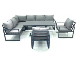 Fimous Aluminum Outdoor Garden Furniture Set Corner Sofa 2 Chairs Adjustable Rising Lifting Dining Table Sets Dark Grey - thumbnail 2