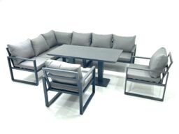 Fimous Aluminum Outdoor Garden Furniture Set Corner Sofa 2 Chairs Adjustable Rising Lifting Dining Table Sets Dark Grey - thumbnail 1