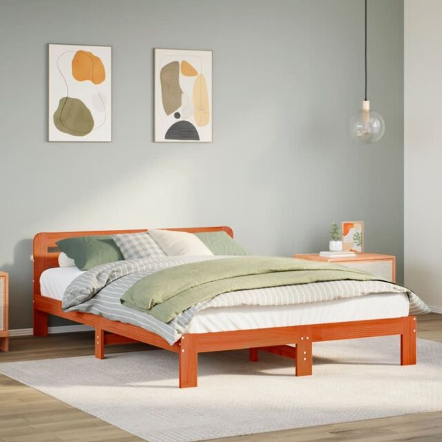 Berkfield Home Bed Frame without Mattress Wax Brown 140x200 cm Solid Wood Pine - image 1