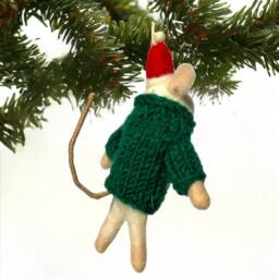 Animal Crackers Felt Mouse Hand Knitted Green Snowman Jumper Hanging Tree Decoration - thumbnail 3