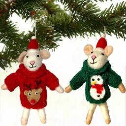 Animal Crackers Felt Mouse Hand Knitted Green Snowman Jumper Hanging Tree Decoration - thumbnail 4
